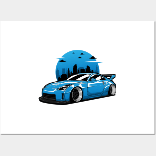 Blue 350Z Fairlady Z widebody JDM Posters and Art